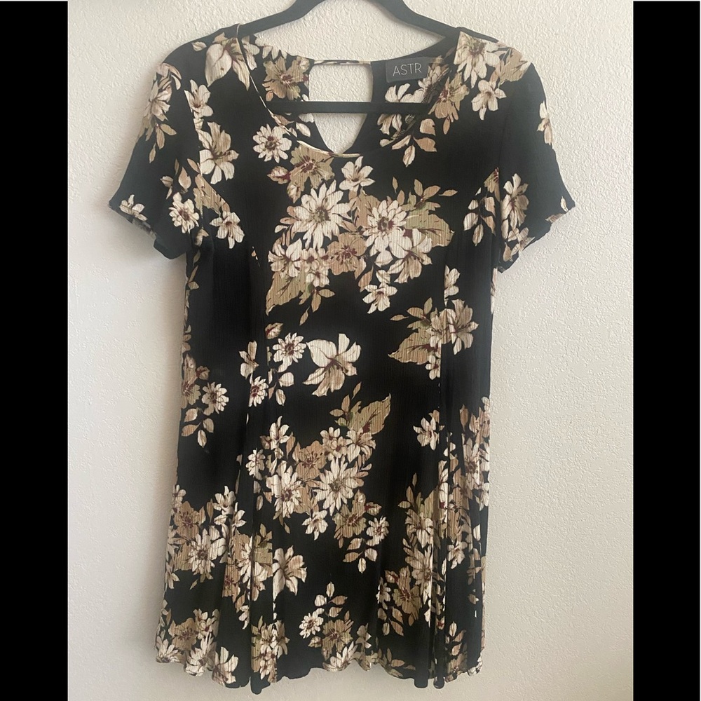 Astr Black Floral Babydoll dress size-XS